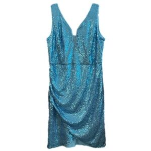 NWT Grace Karin Bright Blue Sequin Wrap Front Mini Dress Size XL